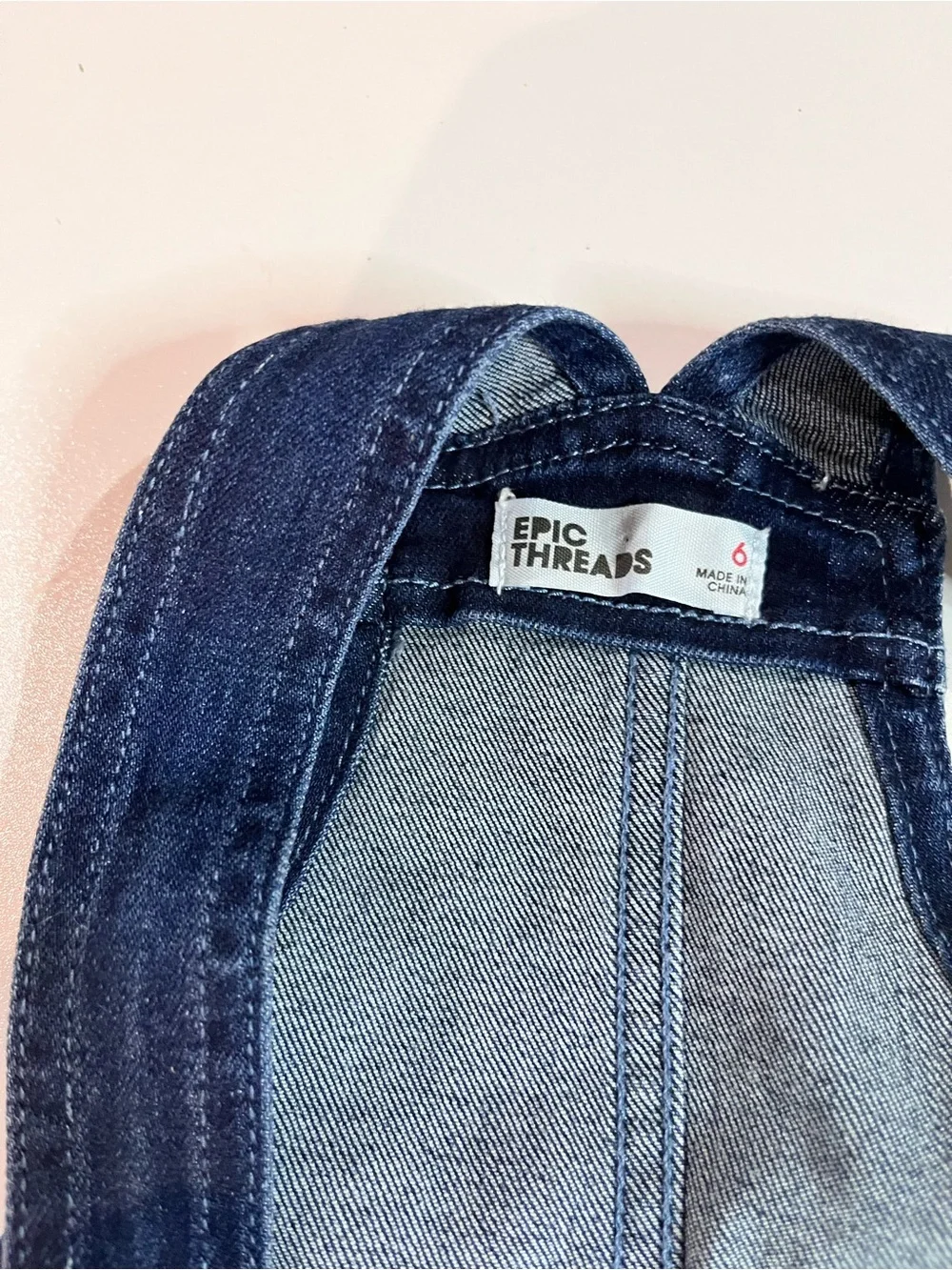 Epic Threads Dark Blue Denim Overall Dress with Floral Patch